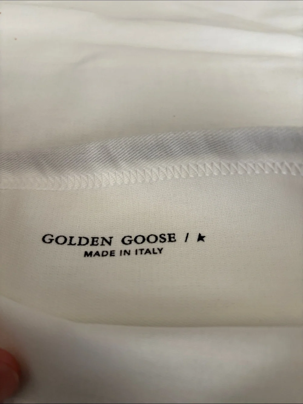 Golden Goose Cream Drawstring Dust Pouch with Black Text